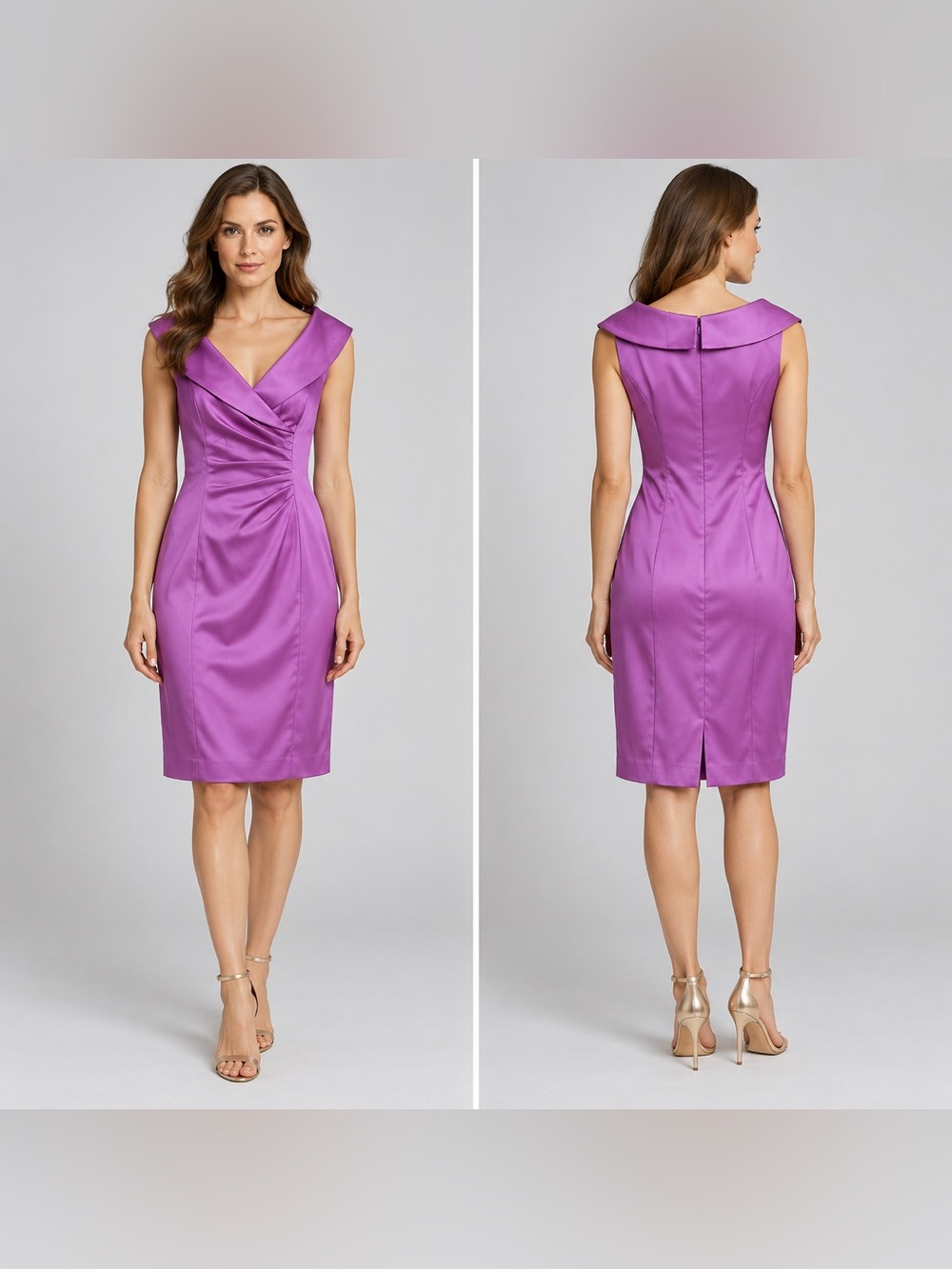 Kay Unger Fitted V-Neck Sheath Dress in Bright Purple size 4